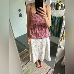 J. Crew Pink Cotton Print Camisole w/ Shirred Back and Tie Stripes